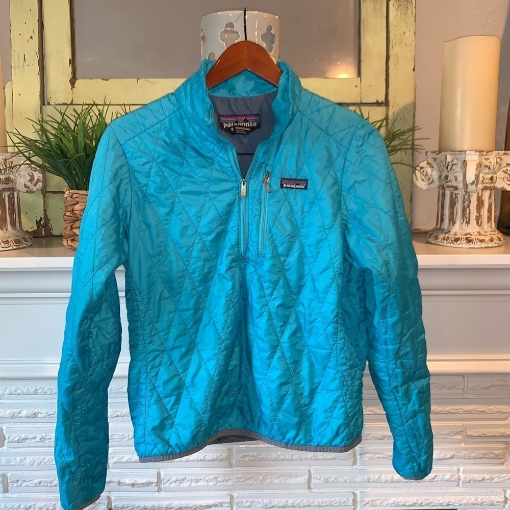 Patagonia Teal Quilted Puffer Half Zip Jacket Women’s Size Small Used
